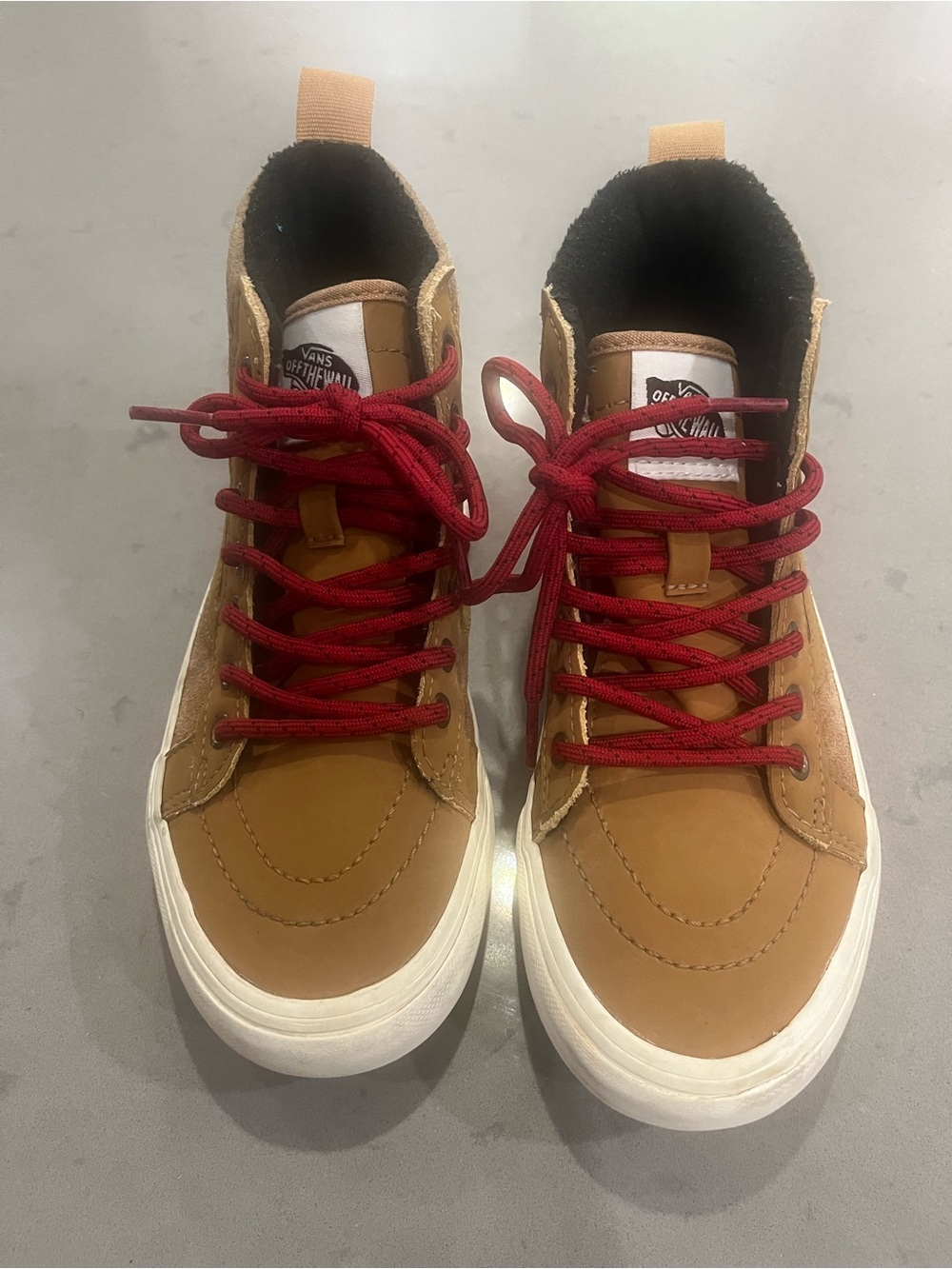 Vans Brown High-Top Sneakers with Red Laces